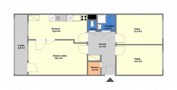 Půdorys bytu - Prodej bytu 3+1 v osobním vlastnictví 78 m², Praha 4 - Háje