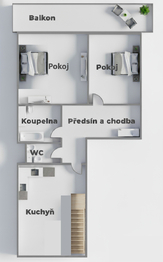 2D půdorys - Prodej bytu 4+1 v osobním vlastnictví 81 m², Beroun