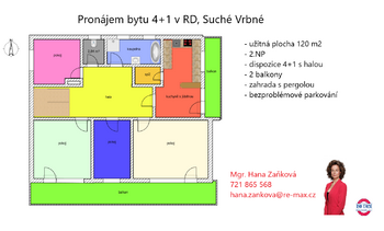 plánek - Pronájem bytu 4+1 v osobním vlastnictví 130 m², České Budějovice