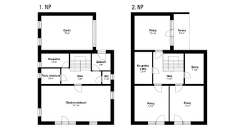 půdorys 1 NP a 2 NP - Prodej domu 151 m², Lysice