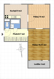 půdorys - Prodej bytu 2+1 v osobním vlastnictví 54 m², Praha 10 - Malešice