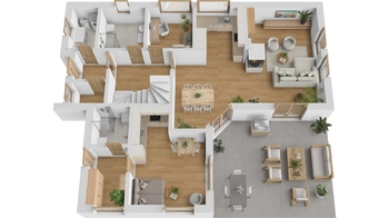 Půdorys - přízemí - Prodej domu 215 m², Stěžery