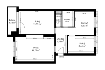 Orientační půdorys bytu - Pronájem bytu 3+1 v osobním vlastnictví 76 m², Kolín