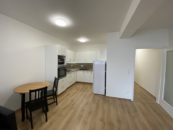 obývací pokoj s kuchyňským koutem, předsíň - Pronájem bytu 1+kk v osobním vlastnictví 46 m², Plzeň