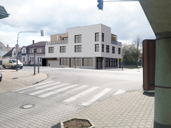pohled na dům - vizualizace - Pronájem komerčního prostoru 20 m², Praha 9 - Horní Počernice 