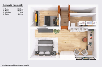 Půdorys patra. - Prodej domu 123 m², Žíšov