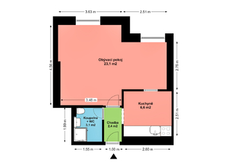 Plán bytu - Prodej bytu 1+1 v osobním vlastnictví 38 m², Praha 3 - Žižkov