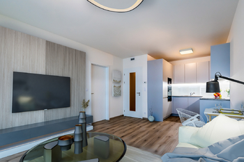 VIZUALIZACE OBÝVACÍ POKOJ - Prodej bytu 2+kk v osobním vlastnictví 67 m², Praha 9 - Hloubětín