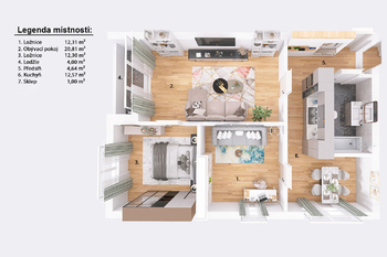 Půdorys. - Pronájem bytu 3+1 v osobním vlastnictví 73 m², Jindřichův Hradec