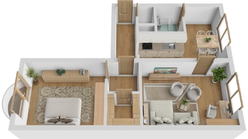 3D půdorys - Prodej bytu 2+1 v osobním vlastnictví 61 m², Břeclav