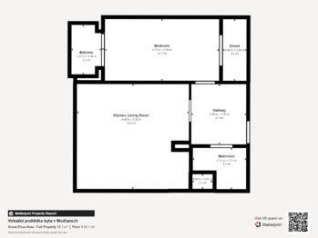půdorys bytu - Prodej bytu 2+kk v družstevním vlastnictví 44 m², Praha 4 - Modřany