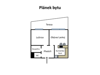 Plánek bytu - Prodej bytu 2+kk v osobním vlastnictví 74 m², Praha 9 - Libeň