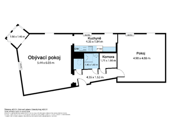 Půdorys - Pronájem bytu 2+1 v osobním vlastnictví 82 m², Ústí nad Labem