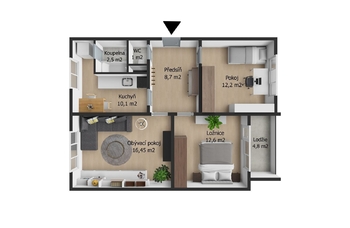 Půdorys je pouze orientační - Prodej bytu 3+1 v osobním vlastnictví 66 m², Aš