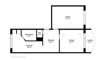 Pronájem bytu 2+1 se zasklenou lodžií, 60 m2, ulice Dědická, Brno-Slatina - Pronájem bytu 2+1 v osobním vlastnictví 60 m², Brno