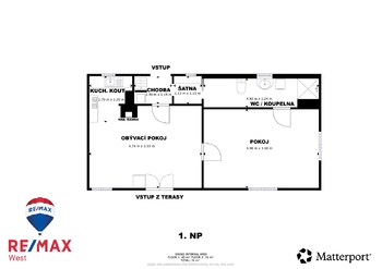 Půdorys 1. NP - Prodej chaty / chalupy 76 m², Nejdek