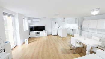 Vizualizace obývacího pokoje s kuchyní - Prodej domu 145 m², Dětkovice