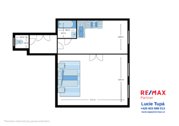 Půdorys bytu - Pronájem bytu 1+1 v osobním vlastnictví 41 m², Praha 2 - Vinohrady