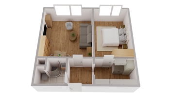 3D Půdorys - Pronájem bytu 2+1 v družstevním vlastnictví 43 m², Ústí nad Labem