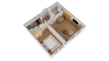 3D Půdorys - Pronájem bytu 2+1 v družstevním vlastnictví 43 m², Ústí nad Labem