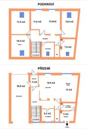 Půdorys obytné části - Prodej domu 254 m², Budíškovice