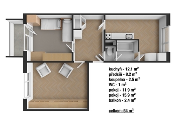 Prodej bytu 2+1 v osobním vlastnictví 57 m², Jihlava
