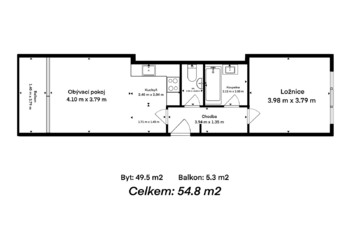 půdorys - Prodej bytu 1+1 v osobním vlastnictví 55 m², Praha 9 - Vysočany