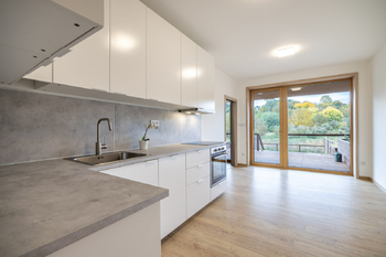 Kuchyně s výstupem na terasu - Pronájem bytu 2+kk v osobním vlastnictví 46 m², Slaný 