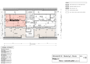 Půdorys ateliér. Aktuálně slouží jako půda. - Prodej bytu 3+1 v osobním vlastnictví 192 m², Otvovice