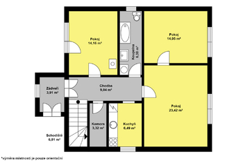 půdorys domu, přízemí - Prodej domu 190 m², Vlkaneč