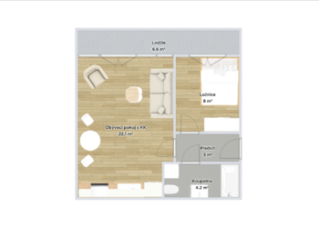 Plochy jsou pouze orientační - Pronájem bytu 2+kk v osobním vlastnictví 42 m², Praha 4 - Braník