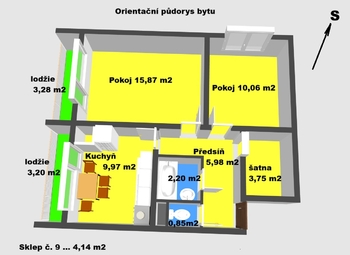 Půdorys - Prodej bytu 2+1 v osobním vlastnictví 59 m², Pohořelice