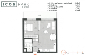 Půdorys bytu - Pronájem bytu 2+kk v osobním vlastnictví 51 m², Kladno