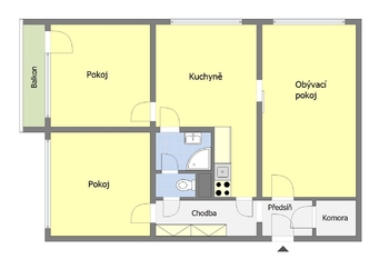 Orientační půdorys bytu - Prodej bytu 3+1 v osobním vlastnictví 73 m², Praha 10 - Záběhlice