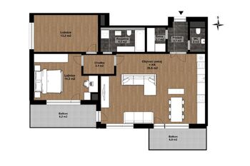 Plánek bytu - Prodej bytu 3+kk v osobním vlastnictví 103 m², Praha 9 - Hloubětín