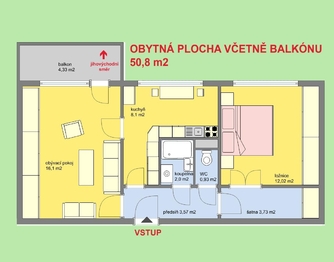 Pronájem bytu 2+1 v osobním vlastnictví 53 m², Brno
