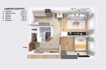 Půdorys. - Pronájem bytu 2+kk v osobním vlastnictví 45 m², Praha 4 - Chodov