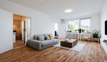 VIZUALIZACE OBÝVACÍ POKOJ - Pronájem bytu 1+kk v osobním vlastnictví 29 m², Praha 8 - Troja 