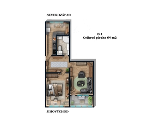 dispoziční plánek - Prodej bytu 2+1 v osobním vlastnictví 64 m², Mariánské Lázně