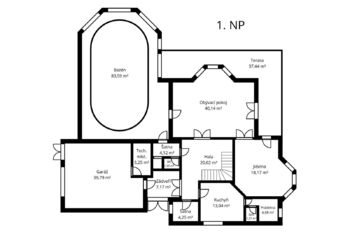 půdorys 1. NP - Prodej domu 280 m², Řepov