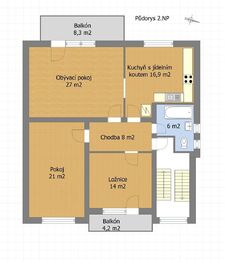 Půdorys 2. NP - Prodej domu 292 m², Praha 9 - Čakovice