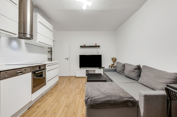 Obývací pokoj s kuchyňskou linkou - Prodej bytu 3+kk v družstevním vlastnictví 55 m², Chomutov