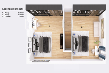 Půdorys patra. - Prodej domu 109 m², Kamenný Malíkov