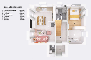 Půdorys přízemí. - Prodej domu 109 m², Kamenný Malíkov