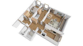 3D Půdorys  - Prodej bytu 3+1 v družstevním vlastnictví 72 m², Teplice