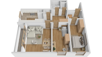 3D Půdorys - Prodej bytu 3+1 v družstevním vlastnictví 72 m², Teplice