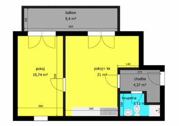 Pronájem bytu 2+kk v osobním vlastnictví 51 m², Kolín