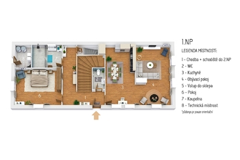 Půdorys 1NP - Prodej domu 235 m², Hořín