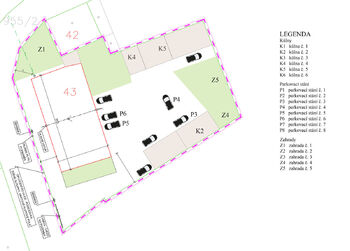 Koordinační situace pozemku - zahrada, kůlna a parkovací stání.  - Prodej bytu 3+1 v osobním vlastnictví 192 m², Otvovice