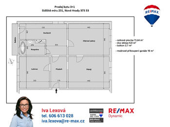 orientační půdorys - Prodej bytu 3+1 v osobním vlastnictví 76 m², Nové Hrady